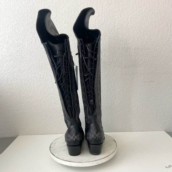Lane LEXINGTON Knee High Womens Cowboy Boots 10 Jet Black Western Cowgirl Tall - Picture 3 of 11
